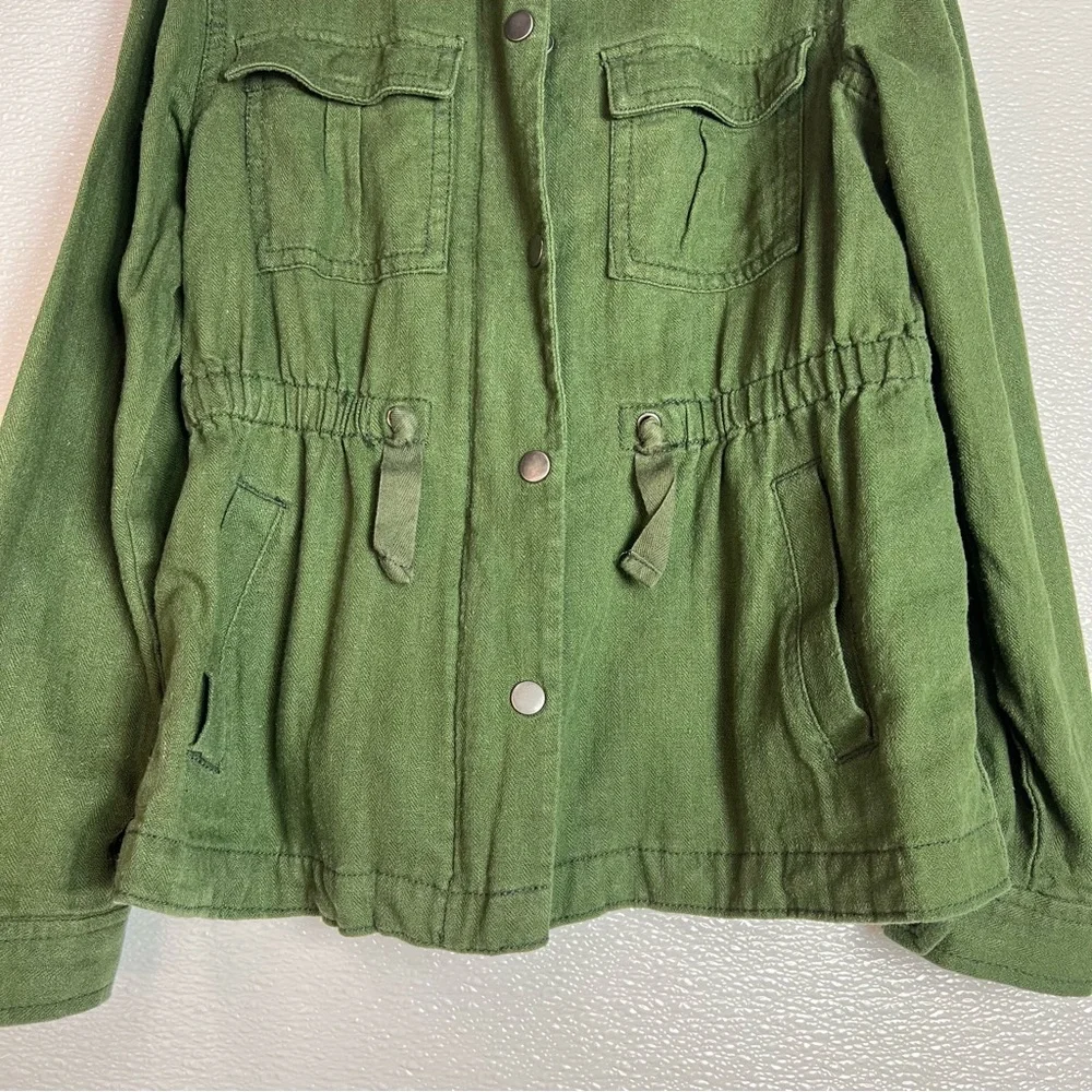 Old Navy Linen Blend Jacket Olive Green‎ with Pockets Girls Size M (8)